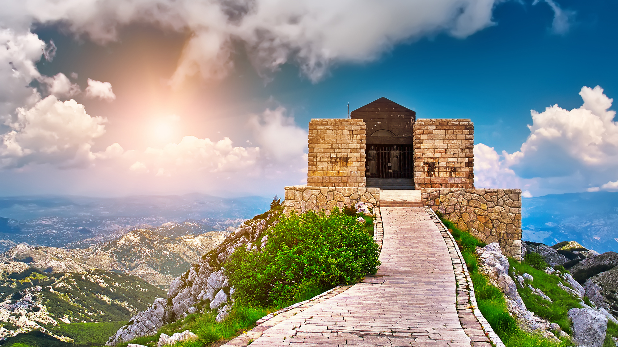 The mausoleum of Njegos located on the top of the Lovcen Mountain Montenegro.