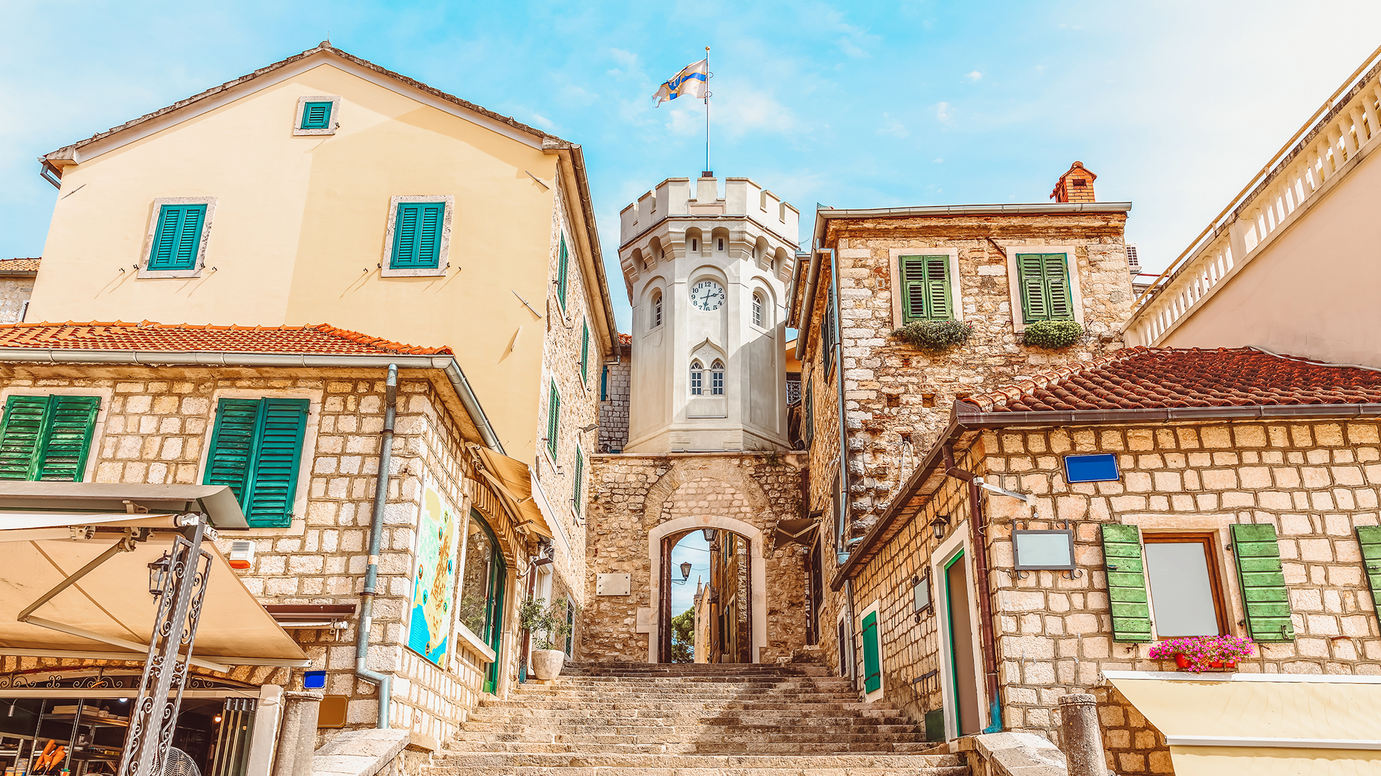 The clock-tower and the gate to the Old town of Herceg Novi, Montenegro