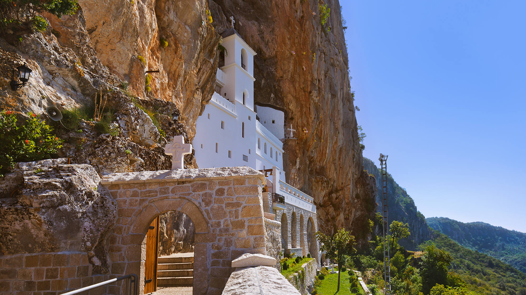 Ostrog monastery - Montenegro - architecture travel background